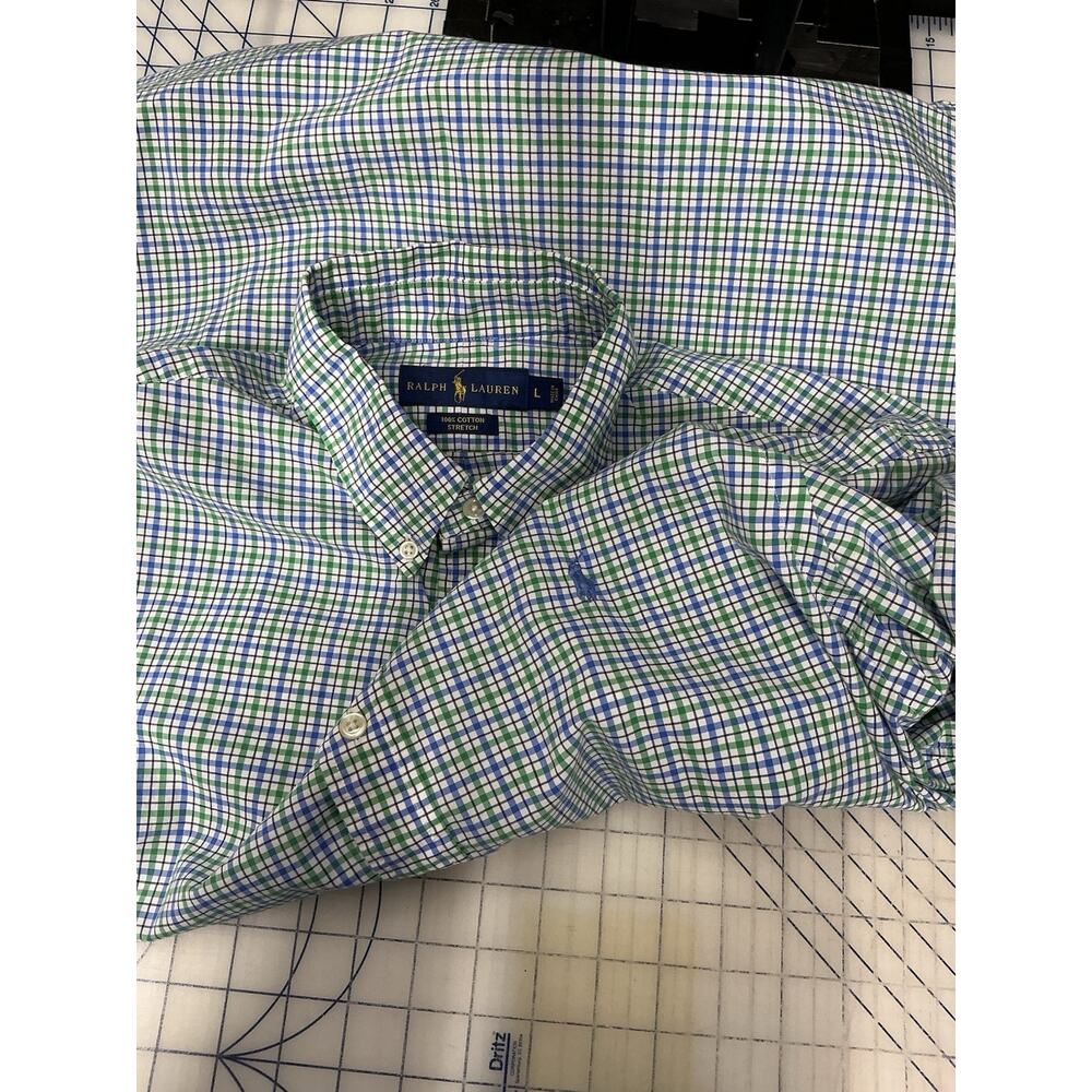 Ralph Lauren Shirt Men Large Green Tartan Plaid Classic Prep Button Down‎ EUC